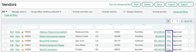 Pay bills from Vendors